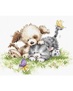 Luca-S borduurpakket fhond met poes met vlinders B1185