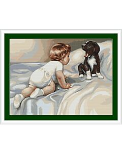  Borduurpakket Boy with Dog - jongen met hondje om te borduren van Luca-s b374