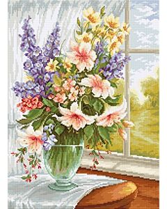 Luca-s Borduurpakket Flowers at the Window  - bloemen voor het raam om te borduren bu4016