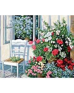 Luca-s borduurpakketTerrace with Flowers om te borduren U4017