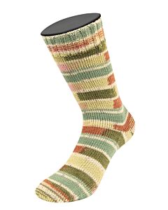 Lana Grossa Meilenweit Seta Giappone kl.3383 (wit/groen/bruin/roze) is een 4-draadse sokkenwol