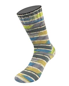 Lana Grossa Meilenweit Seta Giappone kl.3387 (wit/donkergrijs/groen/blauw) is een 4-draadse sokkenwol
