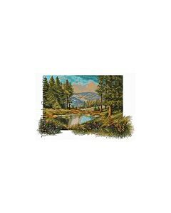 Voorbedrukte aida stof met Landscape With Pines van Matryonin Posad zonder borduurgaren
