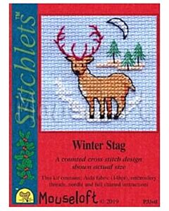 Mouseloft borduurpakket kerstkaart hert in winterlandschap P33stl telpatroon incl. kaart & envelop