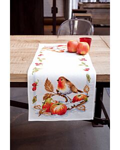 Borduurpakket  aida loper  roodborstje met appelen met telpatroon vervaco pn-0146877