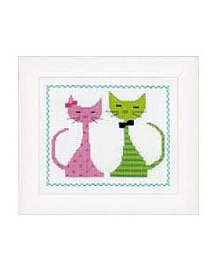 Borduurpakket roze en groene poes van vervaco