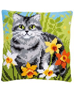 Borduurpakket kruissteekkussen poes tussen bloemen Vervaco pn-0150975