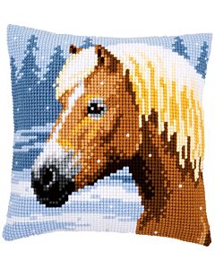 Kruissteek borduurpakket borduurkussen paard in de sneeuw van Vervaco pn-0157077