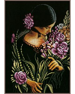 Borduurpakket Vrouw met bloemen van Lanarte aida