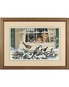 Dimensions borduurpakket tree bird watchers - 3 poesje voor het raam 3839
