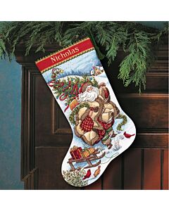 Borduurpakket Kerstsok kerstman op reis  Dimensions Gold collection 8752