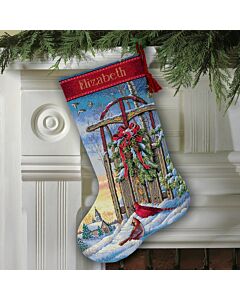 Borduurpakket Kerstsok kerstmis slee Dimensions Gold collection 8819  