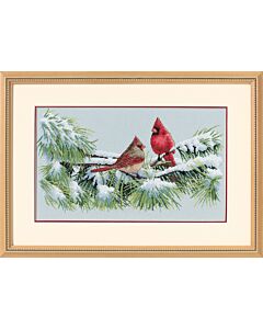 Borduurpakket winter cardinals van Dimensions  35178 om te borduren