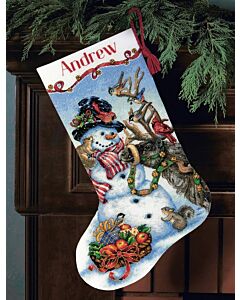 Borduurpakket Kerstsok sneeuwpop met dieren vrienden Dimensions Gold collection 70-08866
