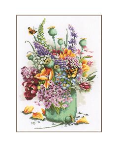 Lanarte borduurpakket kleurig bloemenboeket PN-0214127 evenweave telpatroon
