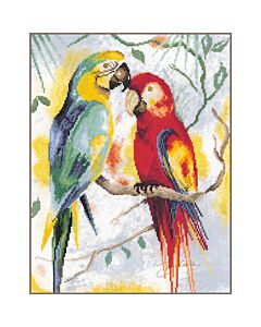 Lanarte borduurpakket papegaaien gesprek PN-0216141 evenweave telpatroon