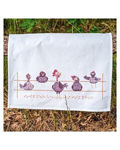 Vervaco borduurpakket theedoek grappige kippen PN-0216933 voorbedrukt