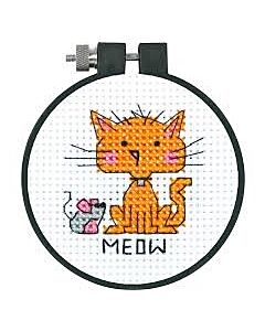 Borduurpakket met borduurring poes en muis Dimensions 72-74487