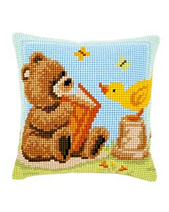Borduurpakket voorbedrukt kruissteek kussen  popcorn the bear leest  van vervaco