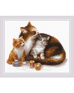 Borduurpakket poes en poesjes om te borduren Riolis 1811 met telpatroon