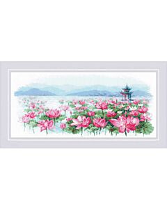 Borduurpakket Lotus Field - Pagoda on the Water van riolis 1869 met telpatroon