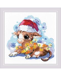 Borduurpakket New Year's Calf van riolis 1898 met telpatroon