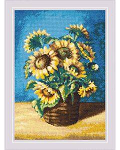 Riolis borduurpakket zonnebloemen in de mand borduren 2040  met telpatroon
