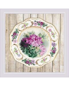Riolis borduurpakket Plate with Chrysanthemums in spansteek