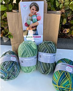 Socktober is dan alweer voorbij gevlogen maar de bollen voor het goede doel blijven prachtig! In het sokkenwol Socktober pakket zitten 4 groene bollen waarmee je 4 paar sokken kunt breien tot maat 45. Van iedere verkochte bol wordt er €0,50 gedoneerd aan 