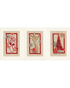 3 Wenskaarten met omslag kerst om te borduren Vervaco pn-0154080