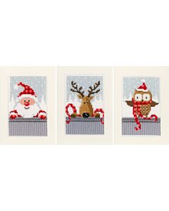 Vervaco 3 Wenskaarten met omslag kerstfiguren borduren pn-0149384