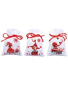 Vervaco borduurpakket 3 kruidenzakjes Kerstkabouters met cadeaus borduren pn-0165994