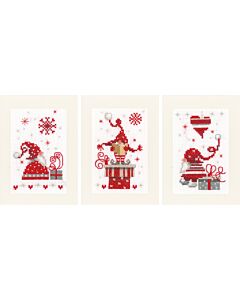 Vervaco borduurpakket 3 Wenskaarten kerstkabouters met cadeaus pn-0165989