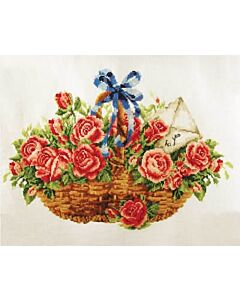 Voorbedrukt borduurpakket  Basket of Roses - mand met rozen Needleart World op aida 340.033