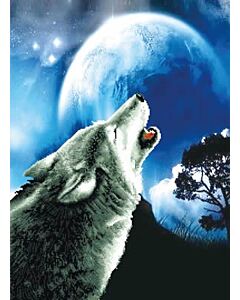 Needleart World voorbedrukt borduurpakket huilende wolf op aida 650.027 om te borduren