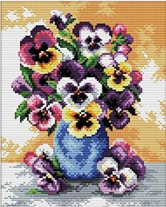 Voorbedrukt borduurpakket Vase of Pansies - Vaas met Violen  op aida Needleart World 240.054
