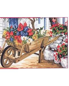 Voorbedrukt canvas kruiwagen met bloemen om te borduren van Margot 1531355