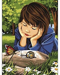 Voorbedrukt canvas slak en vlinder om te borduren van Margot 153.1417