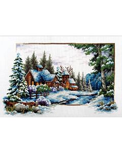 Voorbedrukt borduurpakket winter snow - winter sneeuw op aida Needleart World 540.044