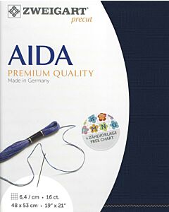 Zweigart borduurstof aida 16count - 6.4 kruisje kleur 589 donker blauw