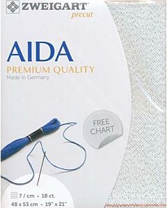 Zweigart borduurstof aida 18ct/7 kruisje wit met zilverglitter kl.17 afm. 48x53cm