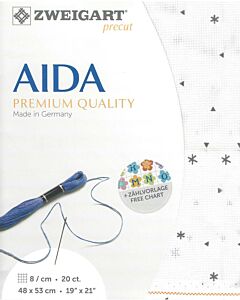 Zweigart borduurstof aida 20 counts / 8 kruisje per cm kleur 1369 wit met printjes
