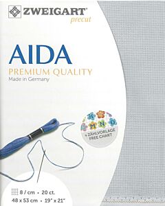 Zweigart borduurstof aida 20 counts / 8 kruisje per centimeter 5018 blauw-grijs  48x53 cm.