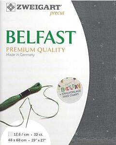 Borduurstof linnen 32counts/12,6 draden kleur 7459 grijs met prints Belfast van Zweigart 